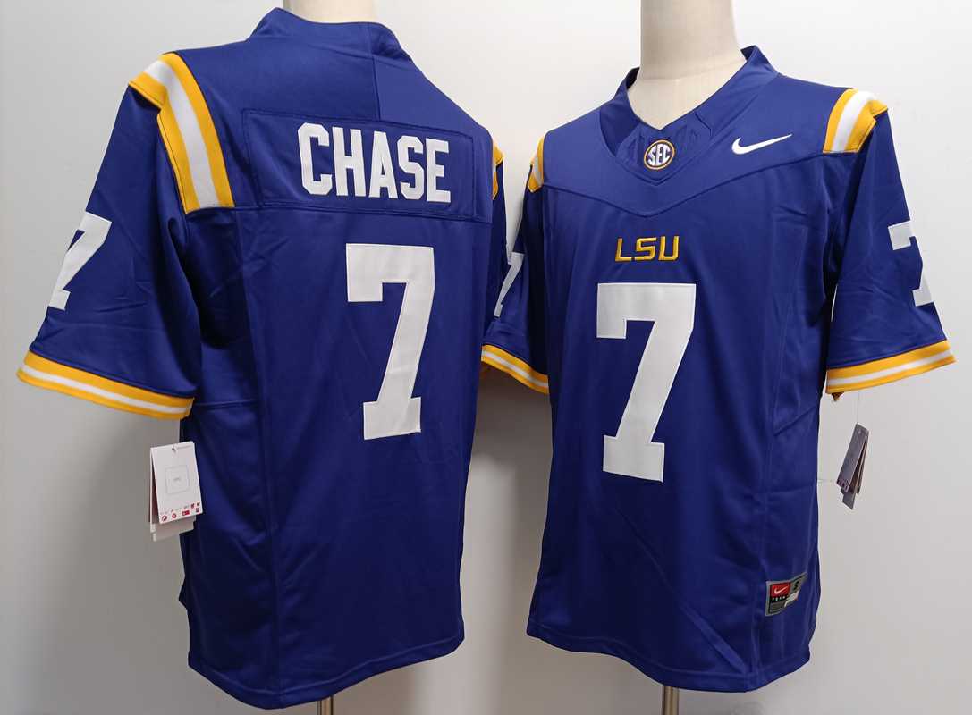 Mens LSU Tigers #7 JaMarr Chase Purple FUSE College Stitched Jersey->lsu tigers->NCAA Jersey